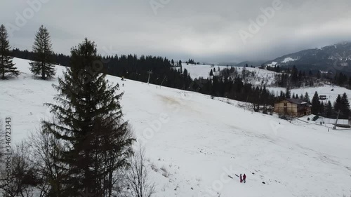 Aerial Shot | Gemba Mountains Ukraine | Ski & Snowboarding mountain in Ukraine | Snow & Winter Time in Ukraine Village of Gemba | Top of the Mountain | Sea of Clouds in Mountains.
