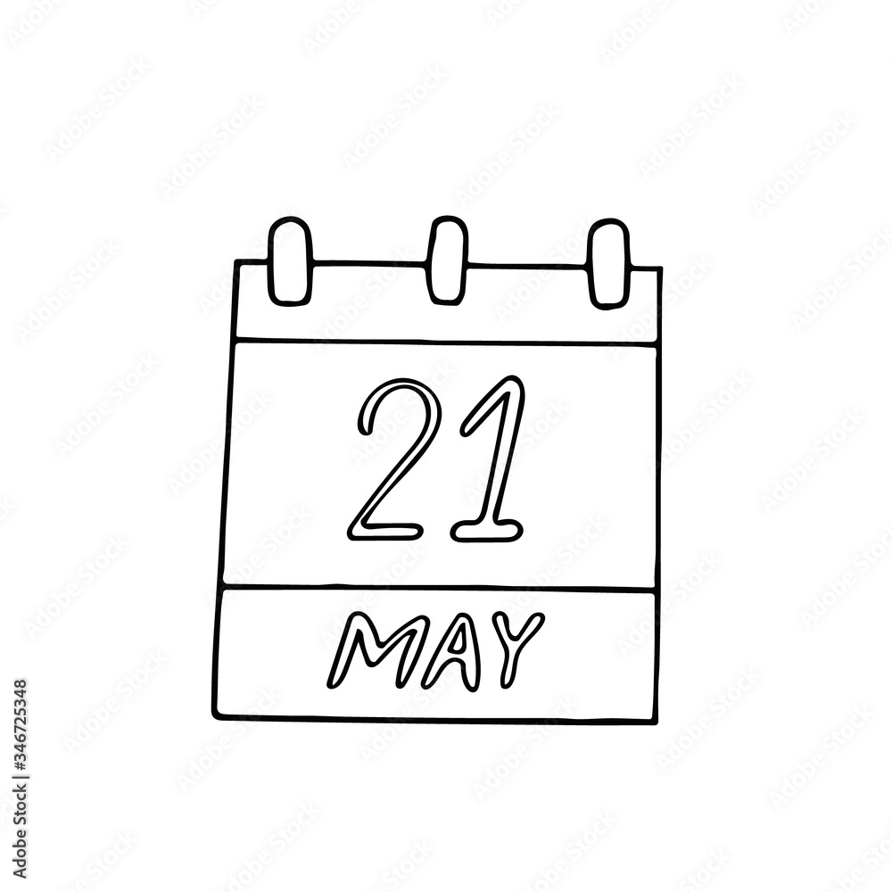 calendar hand drawn in doodle style. May 21. World Day for Cultural Diversity for Dialogue and Development, date. vector element calendar hand drawn in doodle style. May 21. World Day for Cultural Diversity for Dialogue and Development, date. vector element