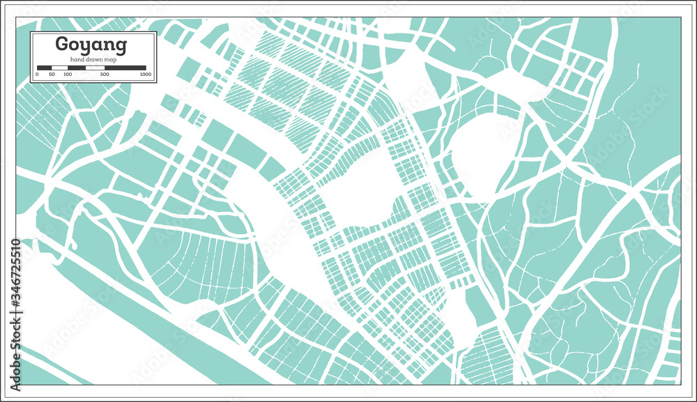 Goyang South Korea City Map in Retro Style. Outline Map.