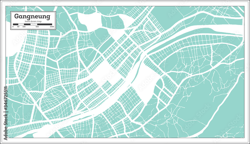 Fototapeta premium Gangneung South Korea City Map in Retro Style. Outline Map.