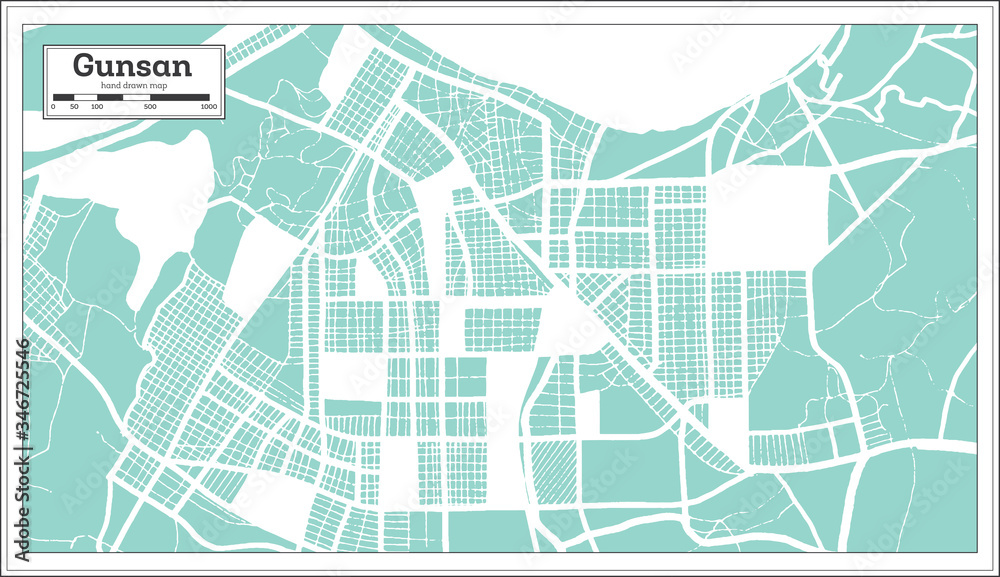 Gunsan South Korea City Map in Retro Style. Outline Map.