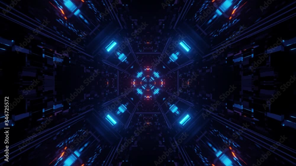 Motion graphics sci fi tunnel: black, orange and teal travel down passage Motion graphics sci fi tunnel: black, orange and teal travel down passage
