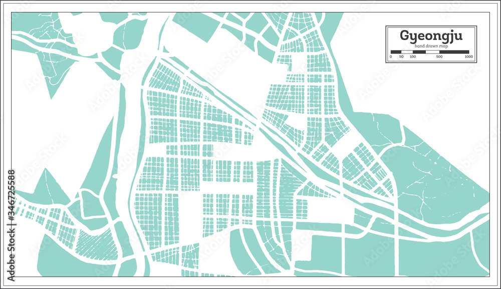 Gyeongju South Korea City Map in Retro Style. Outline Map. Gyeongju South Korea City Map in Retro Style. Outline Map.