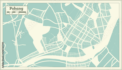 Pohang South Korea City Map in Retro Style. Outline Map.