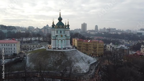 St. Andrews Church in Ukraine Kiev | A Beautiful Aerial Shot of St. Andrews Church | A Church in the Top of a Hill | 300 year old Church | Beautiful Winter Time Aerial Views.
