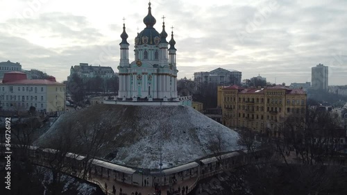 St. Andrews Church in Ukraine Kiev | A Beautiful Aerial Shot of St. Andrews Church | A Church in the Top of a Hill | 300 year old Church | Beautiful Winter Time Aerial Views.