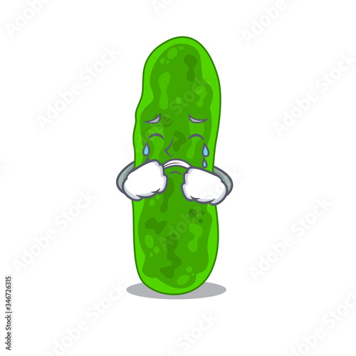 Cartoon character design of legionella micdadei with a crying face