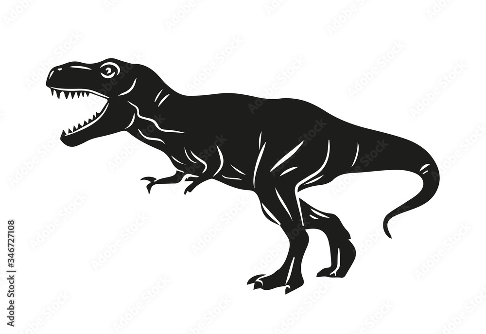 Silhouette of dinosaur on white background.