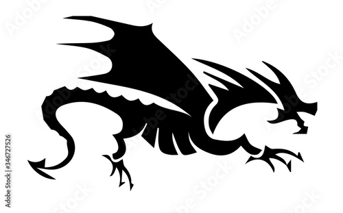 Dragon silhouette on white background.