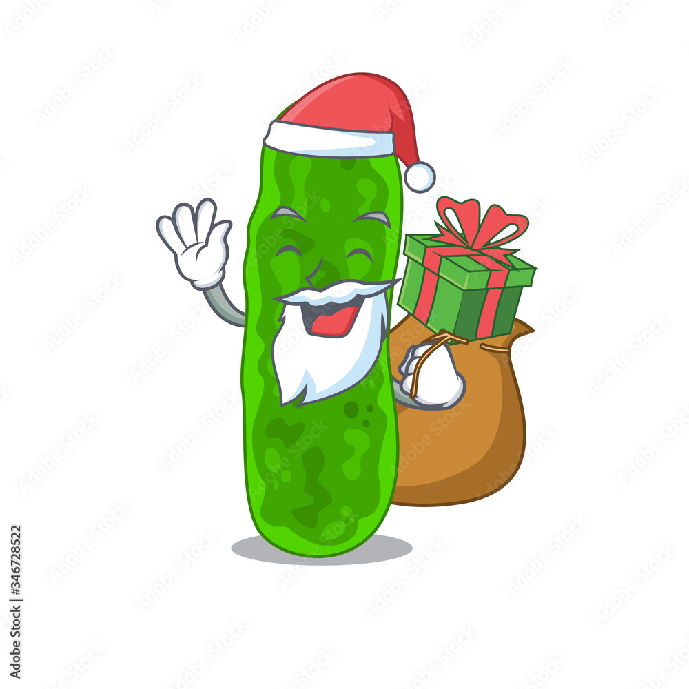 Cartoon design of legionella micdadei Santa with Christmas gift Cartoon design of legionella micdadei Santa with Christmas gift