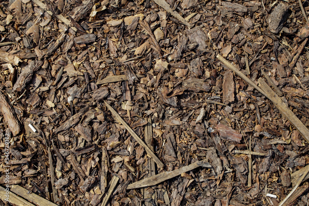 Wooden background from sawdust, tree bark and garbage Wooden background from sawdust, tree bark and garbage