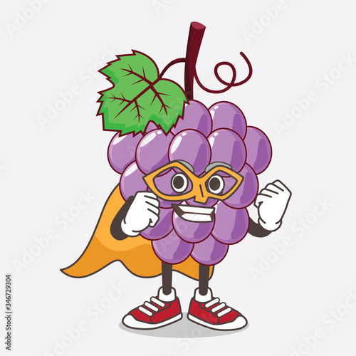 Grape Fruit cartoon mascot character dressed as a Super hero