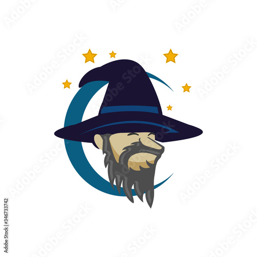 Wizard Head Face Mascot Logo Vector Illustration, Wizard / Mage eSports Mascot Logo for Team, Personal, Community, or Club Logo.