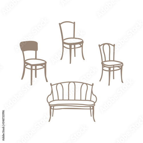 Set of armchairs and chairs and tables set. Architecture interior design home and office furniture. Isolated on white  vector