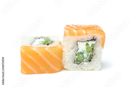 sushi and rolls on a white background food