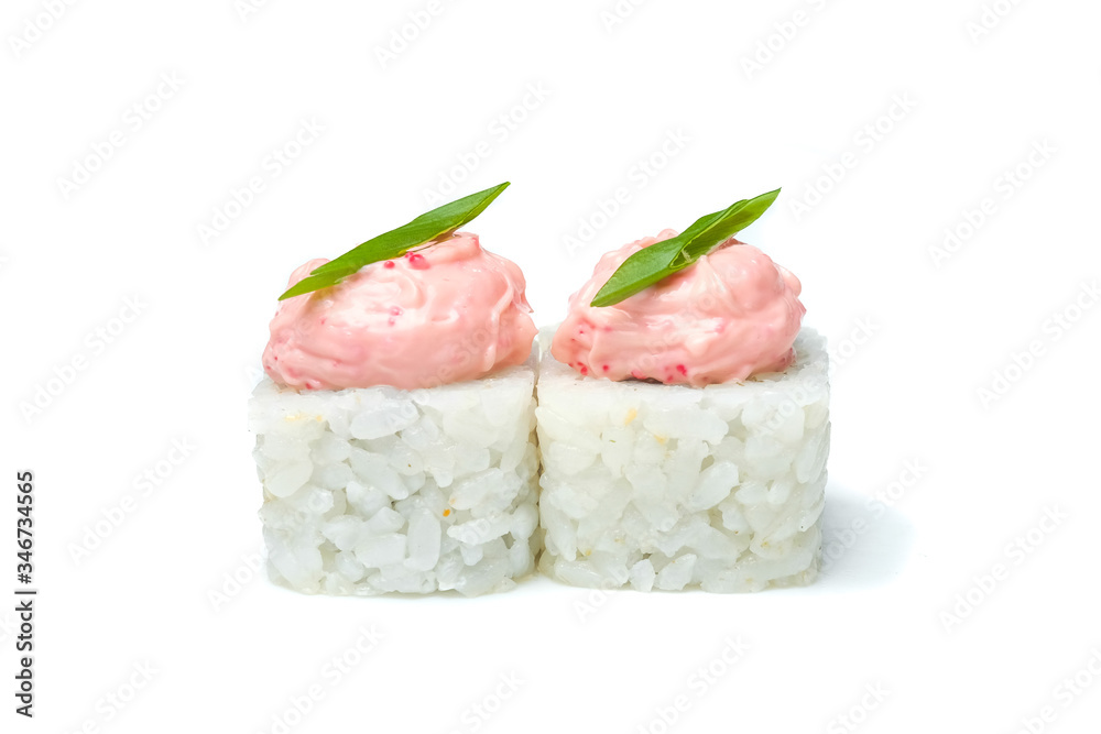 sushi and rolls on a white background food