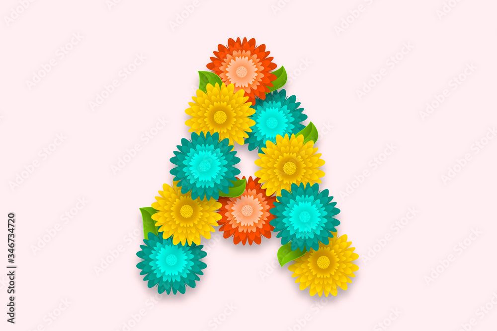 Letter A Abstract flower Letter on isolated bright background. Decorative Floral Letter Logo illustration