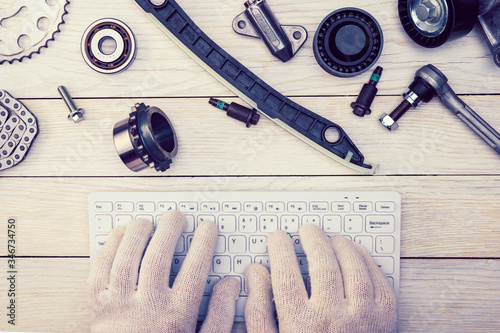 .Workspace of a car repair specialist. Online consultation. Car service blog. Order spare parts online.