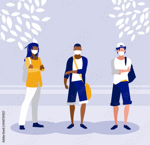 Men with masks outside vector design