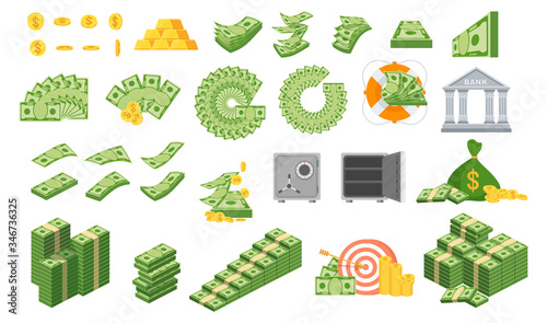 Set a various kind of money. Flat vector cartoon money illustration.