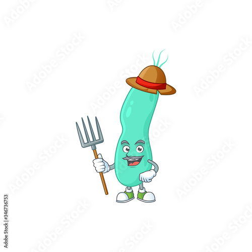 Mascot design style of Farmer helicobacter pylory with hat and pitchfork photo