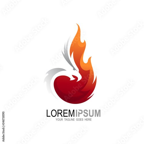 Eagle logo with fire icon, Phoenix logo template, Fire-bird, Eagle logo