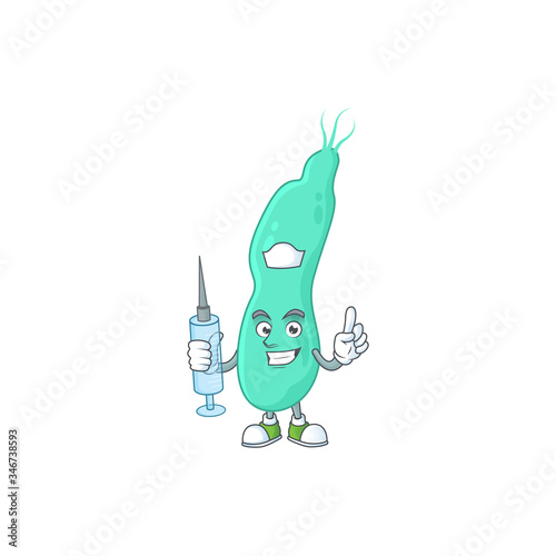Friendly Nurse helicobacter pylory mascot design style using syringe