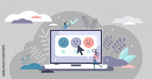 Survey feedback concept, flat tiny persons vector illustration
