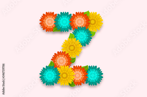 Letter Z Abstract flower Letter on isolated bright background. Decorative Floral Letter Logo illustration