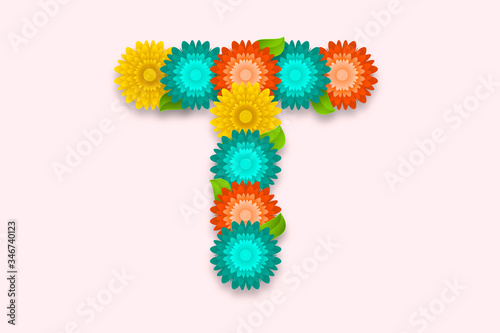 Letter T Abstract flower Letter on isolated bright background. Decorative Floral Letter Logo illustration