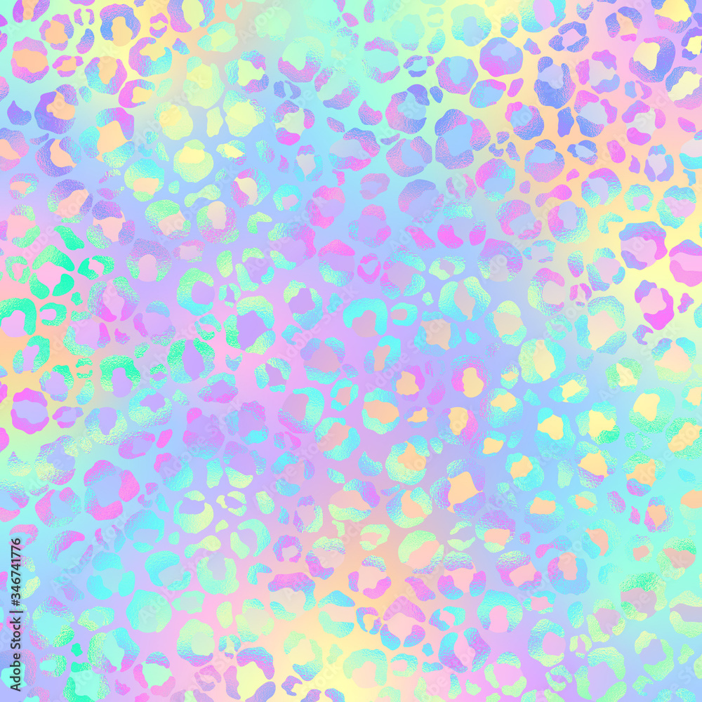 Holographic Leopard Print on Gradient Background - Cute holographic leopard spots pattern on bright pastel gradient background
