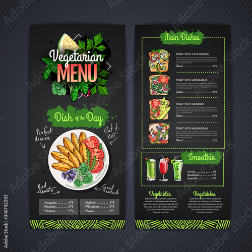 Vegetarian menu design with vegan meals. Restaurant menu