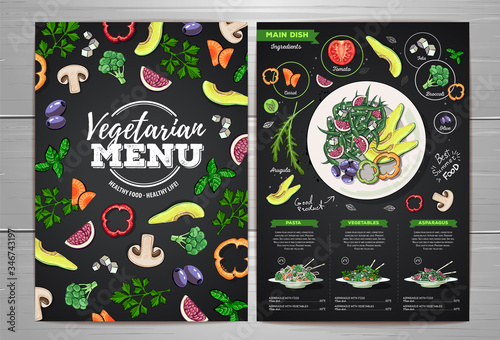 Vegetarian menu design with vegan meals. Restaurant menu