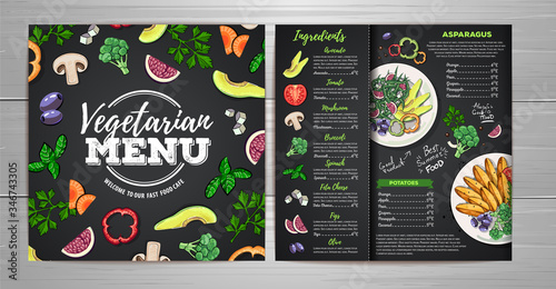 Vegetarian menu design with vegan meals. Restaurant menu