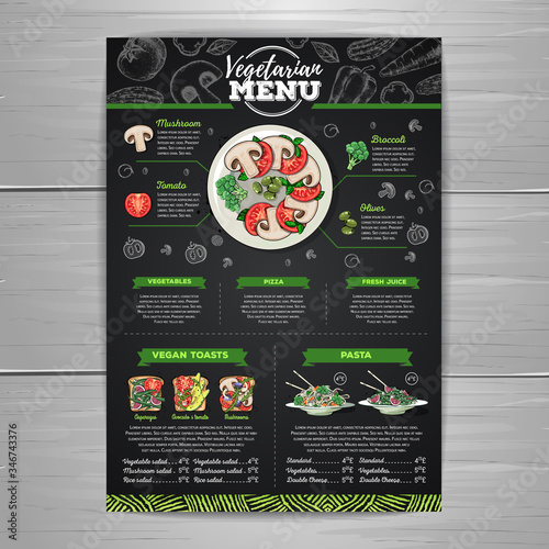 Vegetarian menu design with vegan meals. Restaurant menu