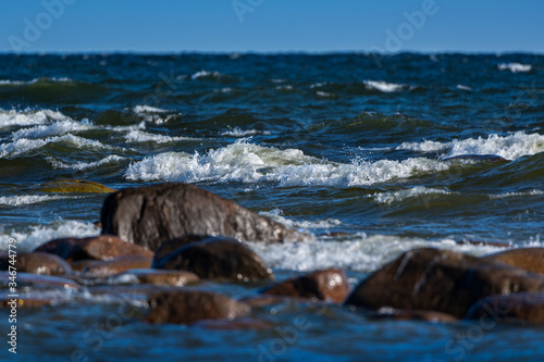 Stone coastline of Baltic sea.