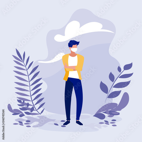Man with mask and leaves outside vector design