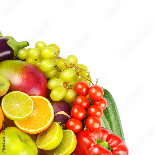 Fototapeta Naklejka Na Ścianę i Meble -  Assortment of fruits and vegetables isolated on white background. Free space for text.