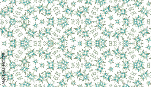 Abstract kaleidoscope seamless pattern. On white background. Useful as design element for texture and artistic compositions.