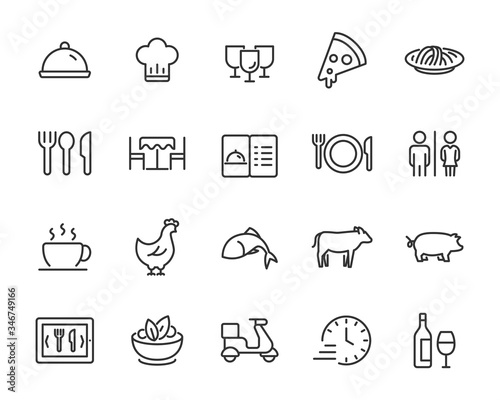 set of restaurant icons, food, drinks, menu, chef