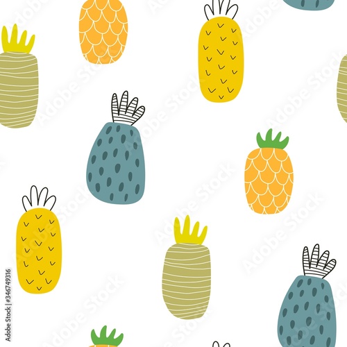 Seamless pattern with cartoon pineapple. colorful vector. hand drawing, flat style. design for fabric, print, textile, wrapper