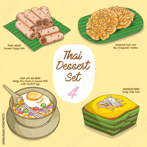 Vector illustrations of colorful Thai dessert set 4