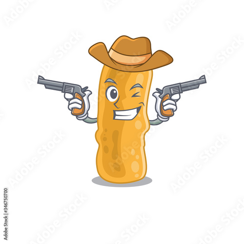 Cute handsome cowboy of shigella flexneri cartoon character with guns