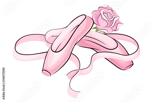 Pink Pointe Shoes with Satin or Silk Ribbon Vector Illustration
