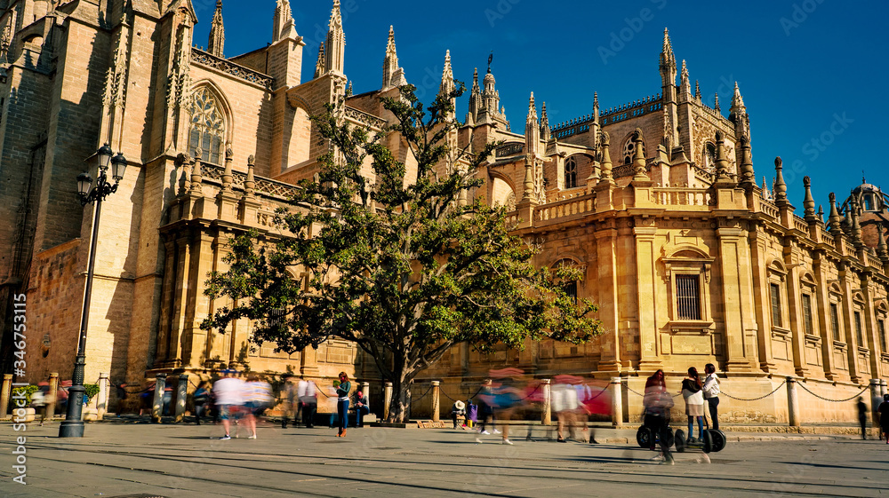 Seville, Spain - 10 February 2020 : Seville Cathedral The biggest Ghotic Cathedral in Seville Spain City Center