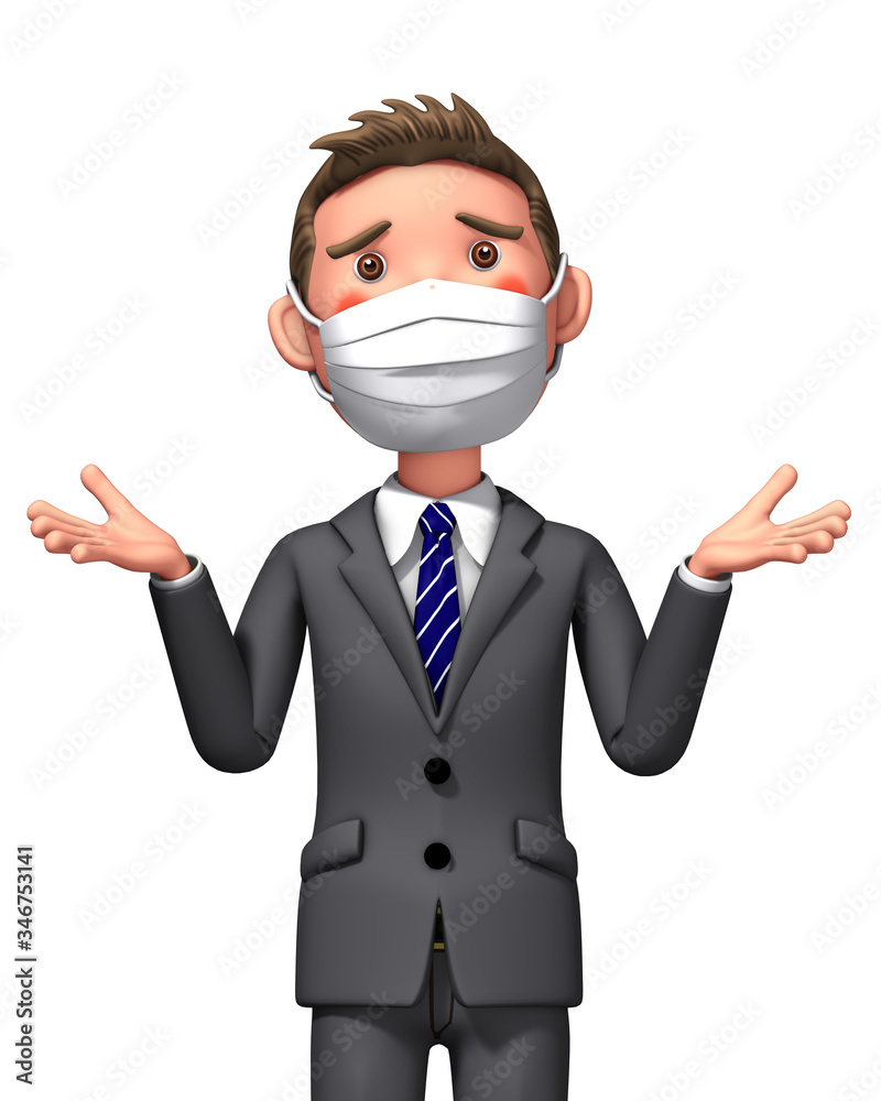 A businessman in trouble with a mask created by 3d rendering_1 A businessman in trouble with a mask created by 3d rendering_1