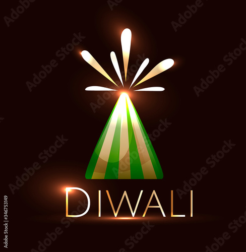 Diwali poster witn cone firecraker and text