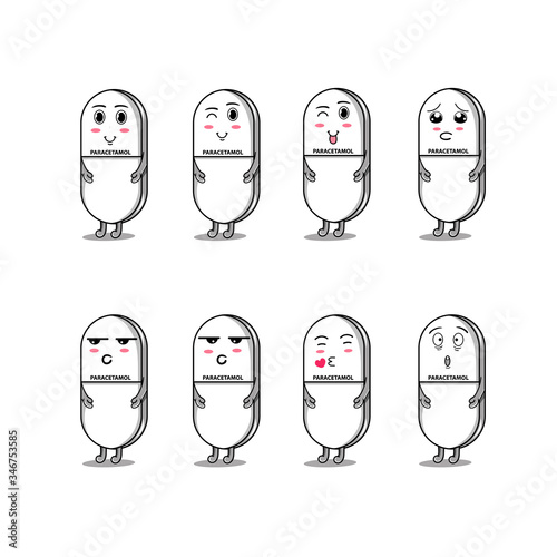 cute medical pills paracetamol mascot on isolated white background