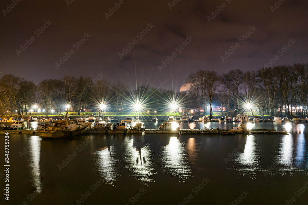 Small port at night, Sava river, Belgrade