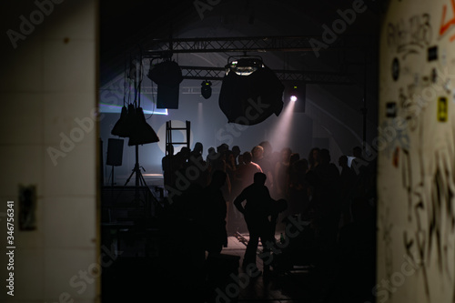 Behind the scenes of video shooting team and equipment silhouette © Ognjen